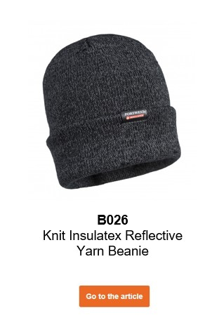 With the B029 Reflective Knitted Hat with Insulatex Lining in Gray with a link to the article.