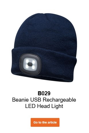 Image of the B029 hat with rechargeable LEDs in black with a link to the article.