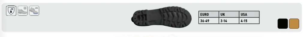 Toolbar with a size overview, the available colors black and brown and a view of the shoe sole. There is a link to the article.