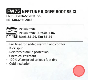 Description of the Neptune Rigger safety boot S5 CI FW75 with a link to the more detailed description.