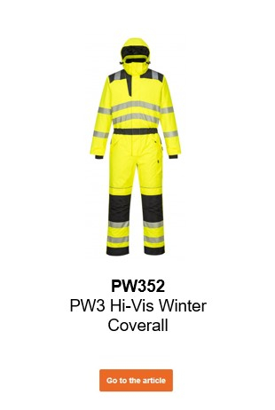 Image of the PW3 high-visibility winter overall PW352 in high-visibility yellow with a link that leads to the article page.