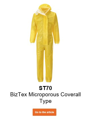 Image of the microporous disposable overalls BizTex™ ST70 in yellow with a link that leads to the article page.