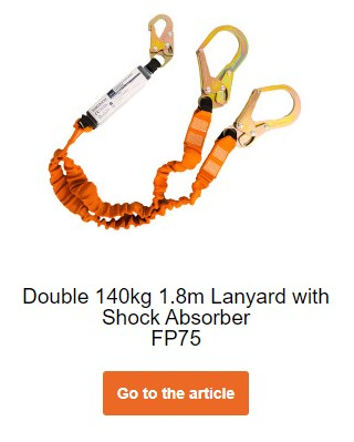 Elastic Y-lanyard with energy absorber up to 140kg FP75 in orange. There is a link that leads to the article page.