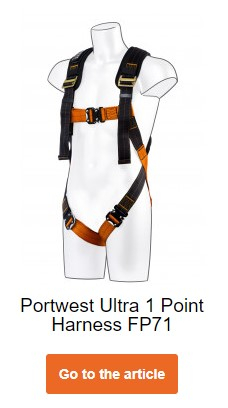 Portwest Ultra 1-point harness FP71 in orange-black with a link to the article.