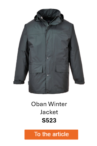 Image of the Oban S523 lined jacket in black. A link to the article page is provided.