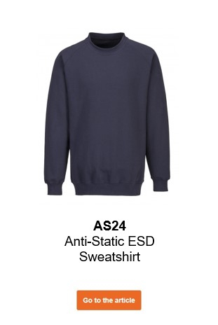 Image of the antistatic ESD sweatshirt AS24 in black with a link to the article.