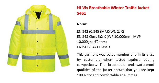 Image of the waterproof, breathable high-visibility jacket S461 in yellow with a link to the product page.