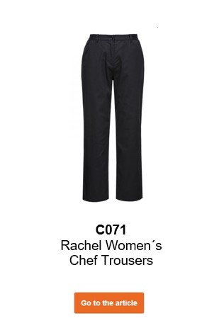 Image of the Rachel women's chef's trousers C071 in black with a link that leads to the article page.