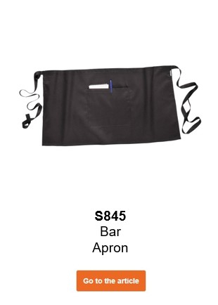 Image of the bar apron S845 in black with a link that leads to the article page.