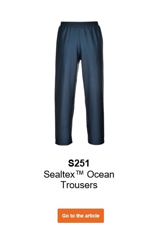 Image of the Sealtex Ocean S251 waterproof trousers in blue with a link that leads to the article page.