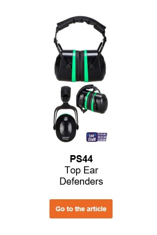 Image of the PS44 Top earmuffs in black with green details and a link that leads to the article page.