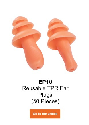 Image of the EP10 Reusable TPR Ear Plugs in orange with a link to the product page.