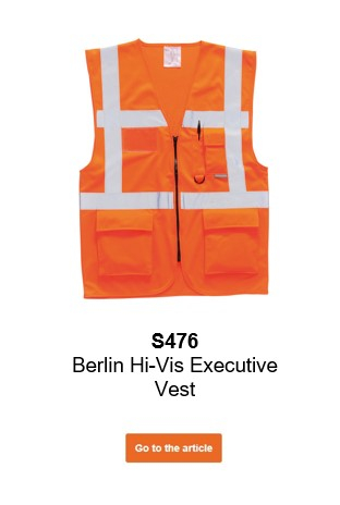 Image of the Executive Vest Berlin S476 in orange with a link that leads to the article page.