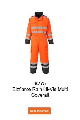 Image of the Bizflame Multinorm Rain High Visibility Overall S775 in orange with a link that leads to the article page.