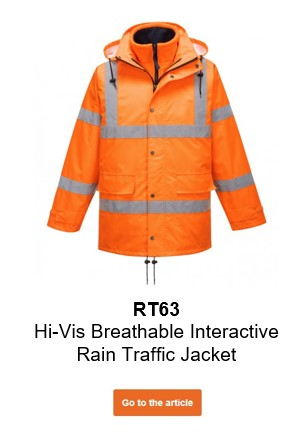 Image of the breathable RT63 high-visibility traffic jacket in orange with a link that leads to the article page.