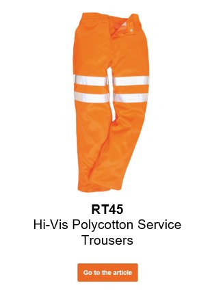 Image of the GO / RT RT45 high-visibility trousers in orange with a link that leads to the article page.