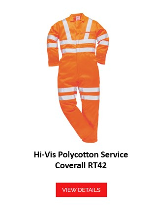 Image of the GO/RT high-visibility overalls RT42 in orange with a link to the article.