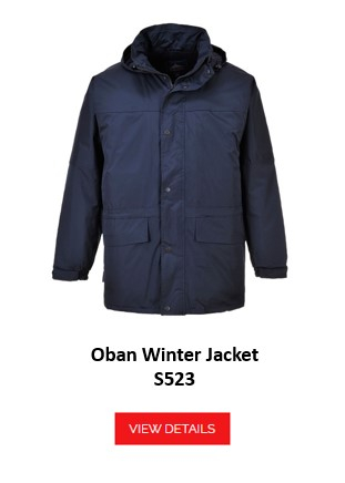 Lined jacket Oban S523 in dark blue with a link to the article.