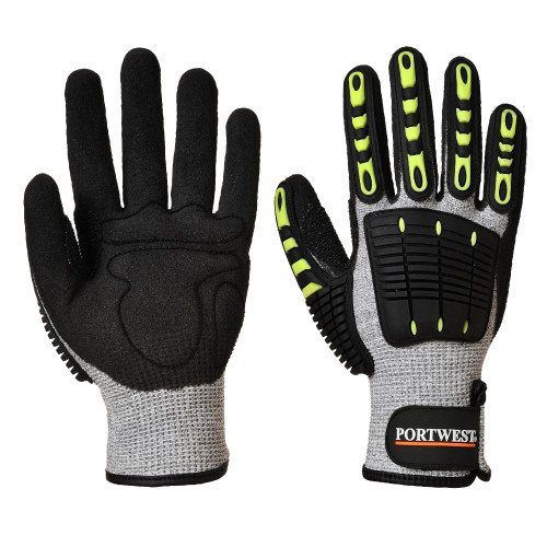 Image of the Anti Cut winter impact protection glove A729 in black with gray and yellow details. A link to the article page is provided.