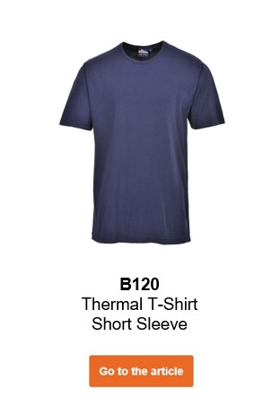 Image of the short-sleeved thermal shirt B120 in blue with informative text and a link to the article.