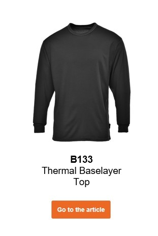 Image of the thermal base layer top B133 in black with informative text and a link to the article.