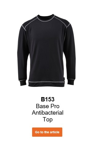 Image of the antibacterial top Basis Pro B153 in black with informative text and a link to the article.