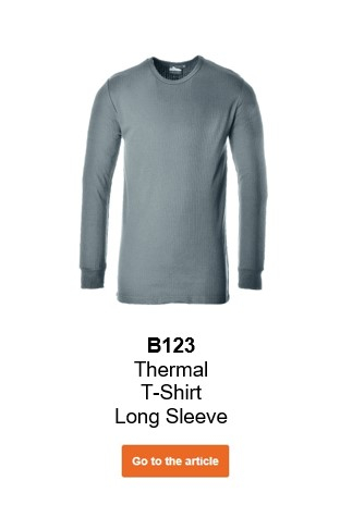 Image of the long-sleeved thermal shirt B123 in gray with informative text and a link to the article.