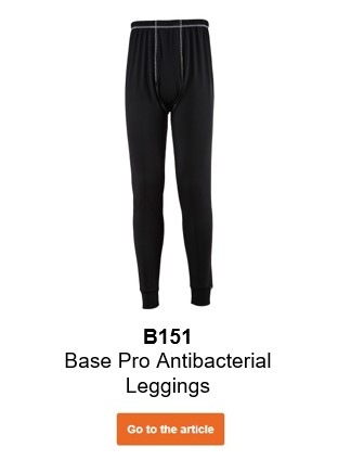 Image of the antibacterial leggings Basis Pro B151 in black with informative text and link to the article.