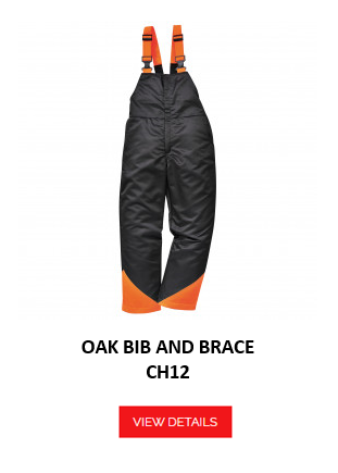 Image of the Oak dungarees CH12 in black with orange details, orange button and a link that leads to the article.